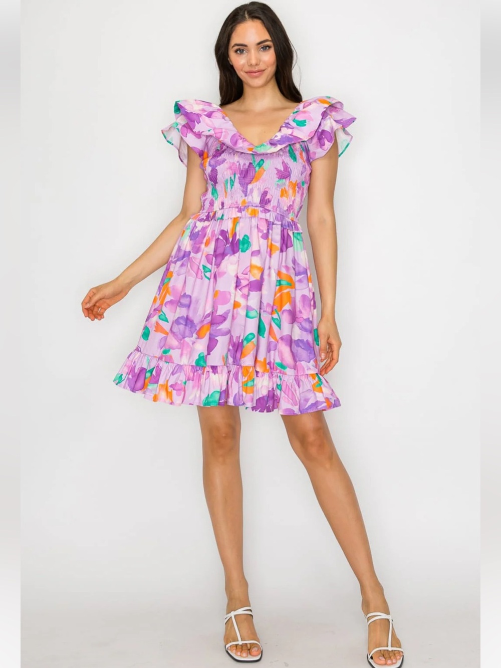 Lilac dreamscape Floral Dress meet me in Santorini